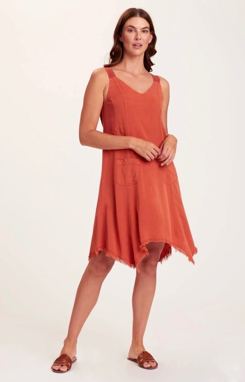 XCVI WEARABLES "Arcite" Sun Dress Handkerchief Hem, Twill Straps, Pockets NWT M